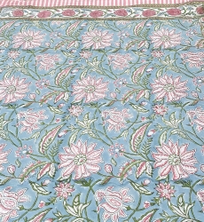 Calypso Blue Tablecloth – blue/pink – 100% cotton – boho chic – Jardin Botanique – Miss June Paris – 6