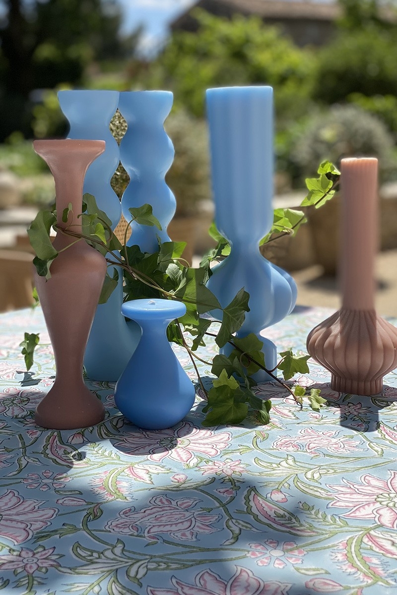 Toalha de mesa Calypso Blue – azul/rosa – 100% algodão – estilo boho chic – Jardim Botânico – Miss June Paris – 4