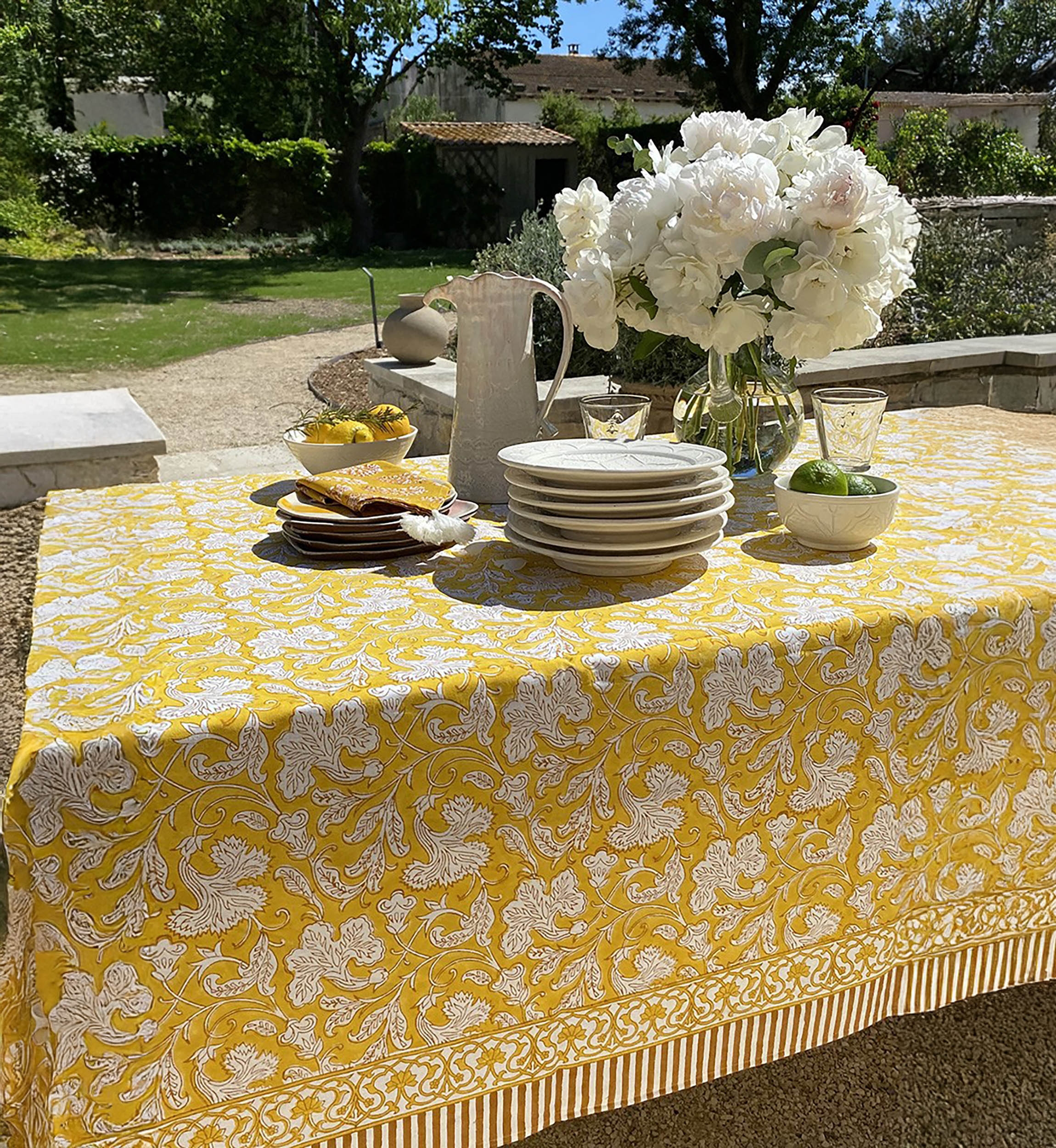 Toalha de mesa Canelle & Safran – 100% algodão – estampa floral – estilo boho chic – Jardim Botânico – Miss June Paris – 3