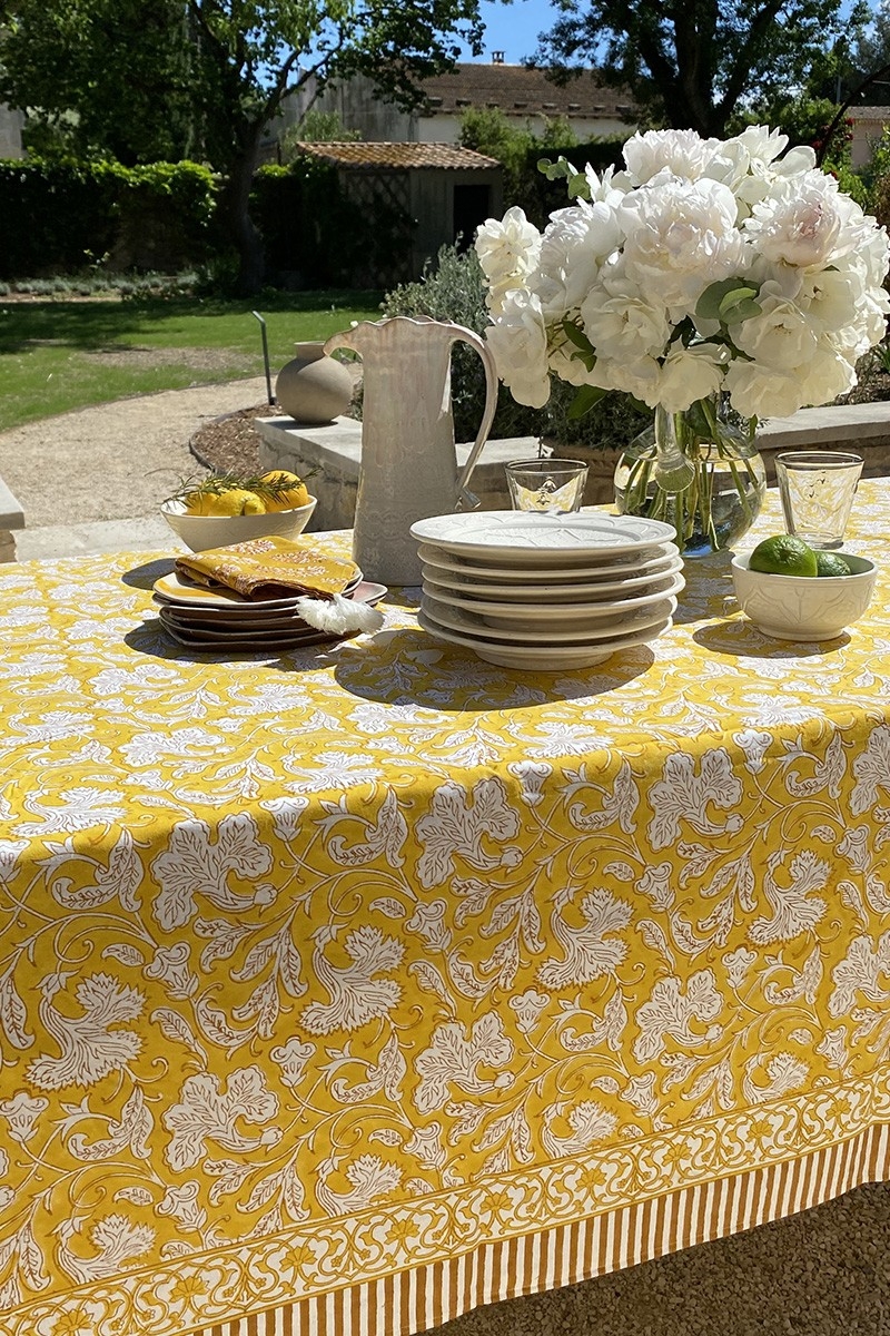 Toalha de mesa Canelle & Safran – 100% algodão – estampa floral – estilo boho chic – Jardim Botânico – Miss June Paris – 3