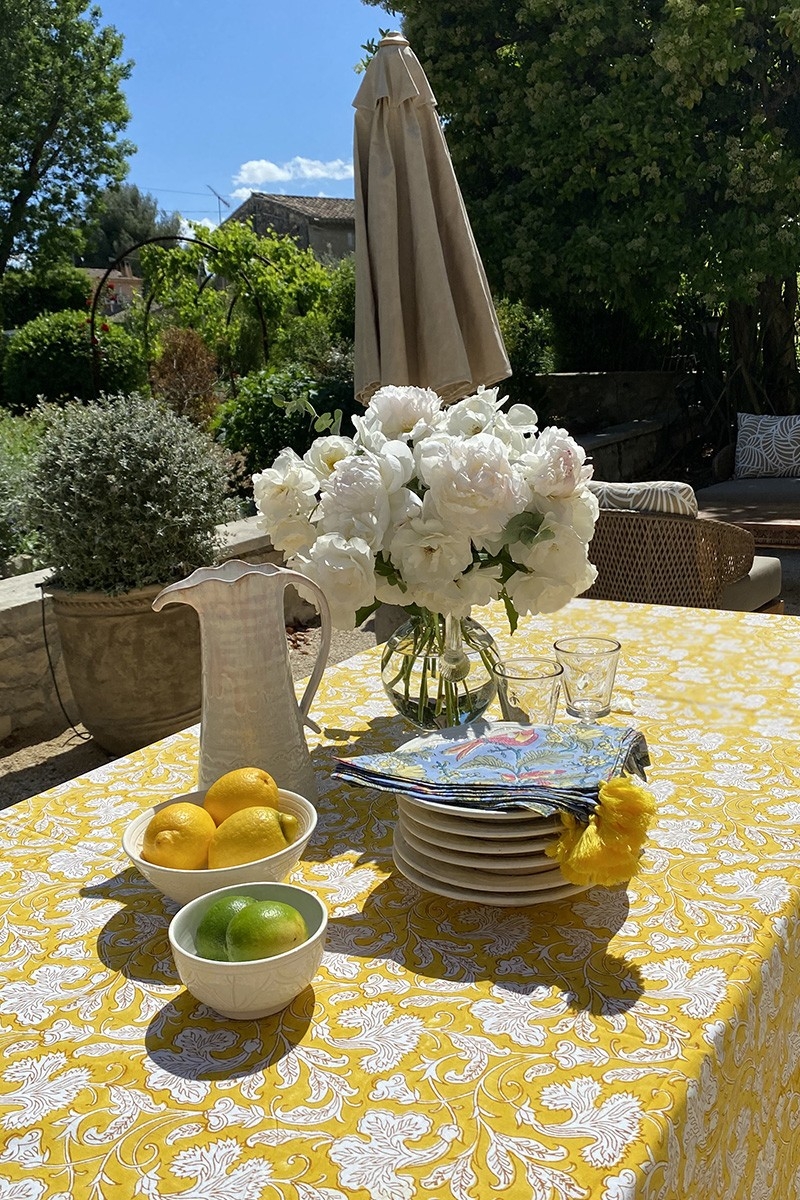 Toalha de mesa Canelle & Safran – 100% algodão – estampa floral – estilo boho chic – Jardim Botânico – Miss June Paris – 2
