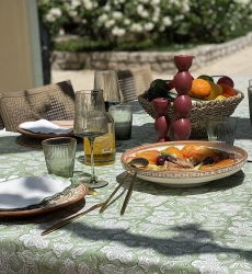 Toalha de mesa Celadon Green – 100% algodão – estampa floral – estilo boho chic – Jardim Botânico – Miss June Paris – 4