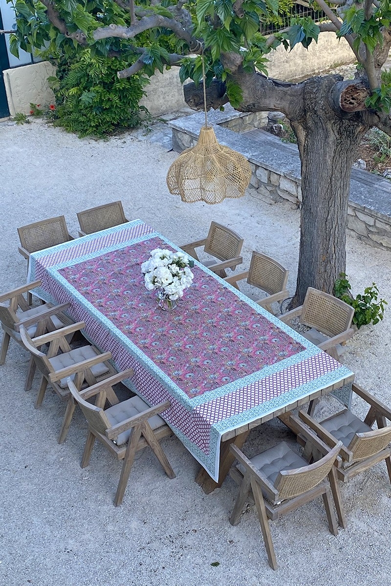 Toalha de mesa Celadon Green – 100% algodão – estampa floral – estilo boho chic – Jardim Botânico – Miss June Paris – 4