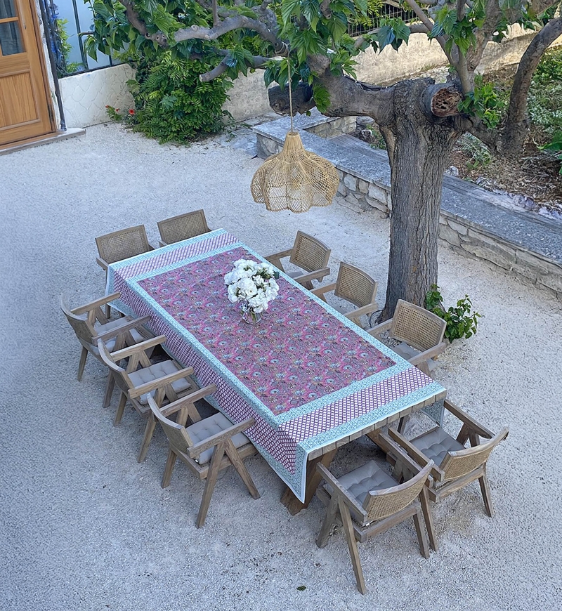 Celadon Green Tablecloth – 100% cotton – floral print – boho chic – Jardin Botanique – Miss June Paris – 4