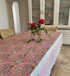 Toalha de mesa Celadon Green – 100% algodão – estampa floral – estilo boho chic – Jardim Botânico – Miss June Paris – 5