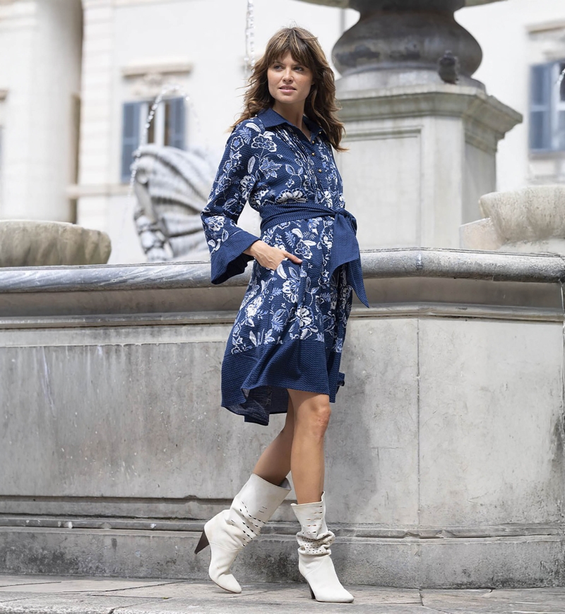 long sleeve floral blue short dress VIOLA - Miss June