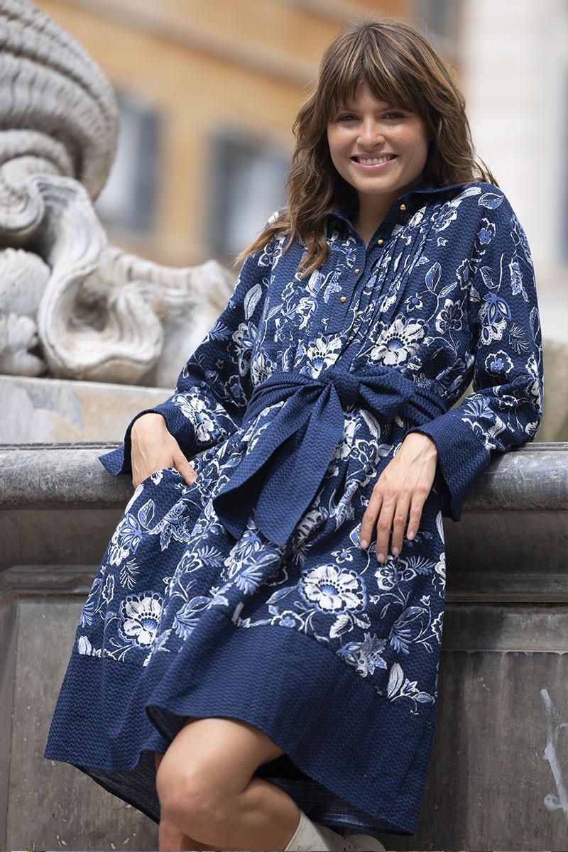 long sleeve floral blue short dress VIOLA - Miss June