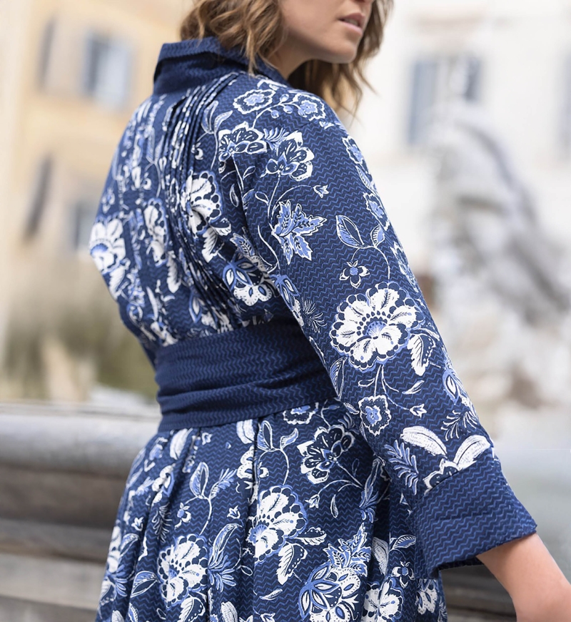 long sleeve floral blue short dress VIOLA - Miss June