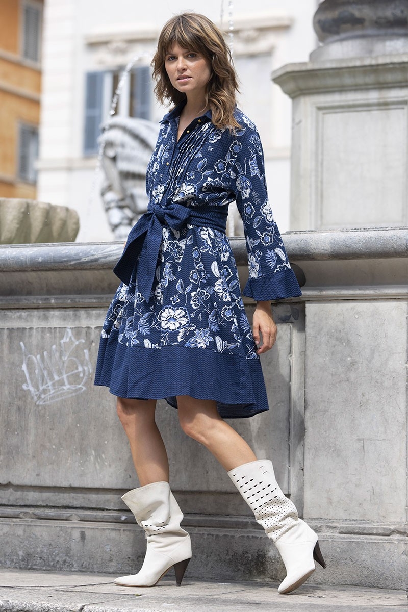 long sleeve floral blue short dress VIOLA - Miss June