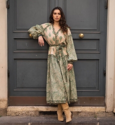 robe longue manche longue boheme verte ISABELA - Miss June