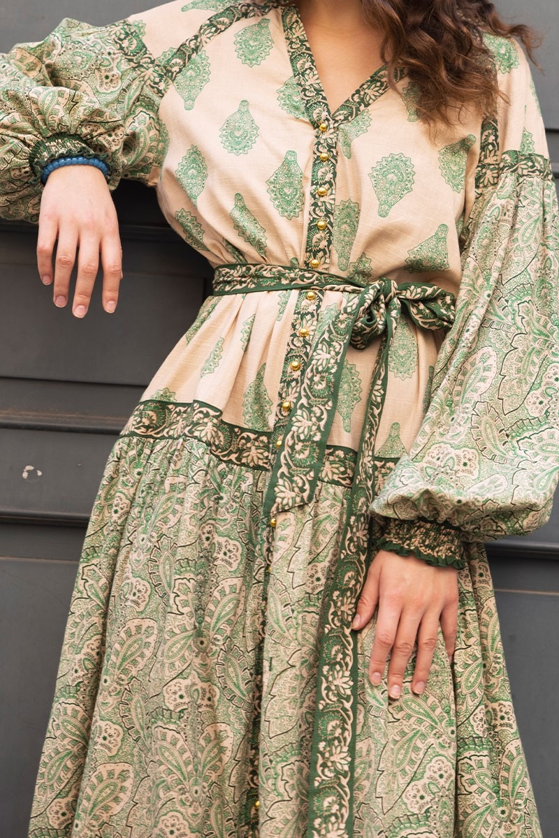 long sleeve bohemian green long dress ISABELA  - Miss June