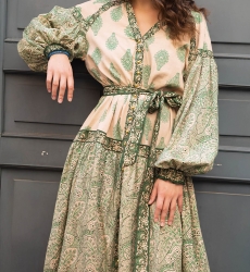 robe longue manche longue boheme verte ISABELA - Miss June