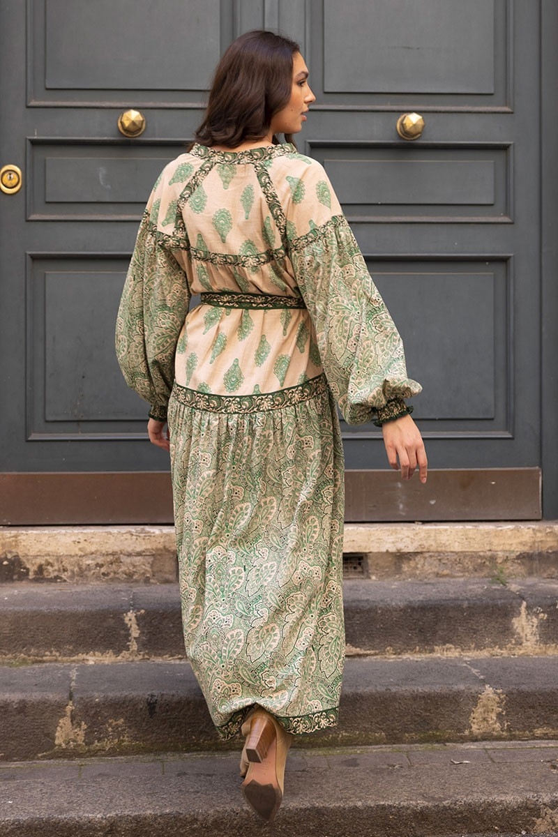 long sleeve bohemian green long dress ISABELA  - Miss June