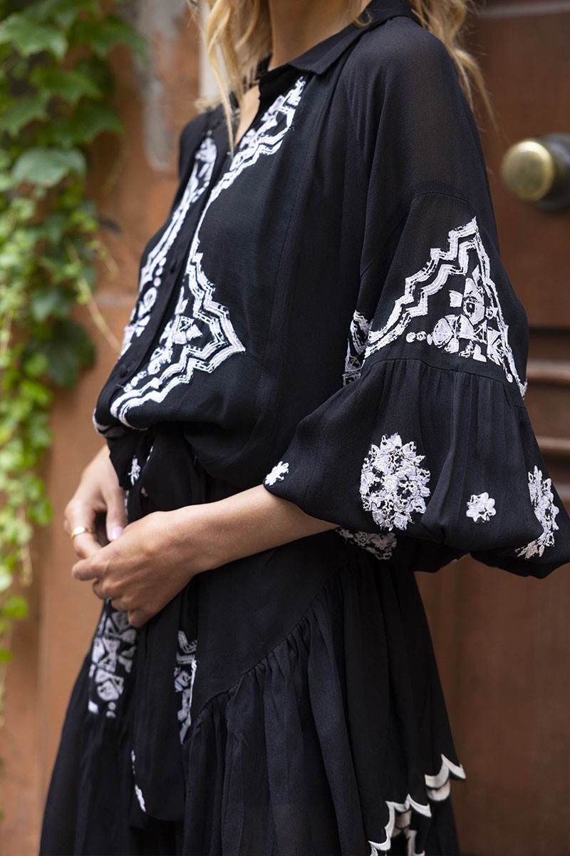 robe courte manche longue boheme noir FEDERICA - Miss June