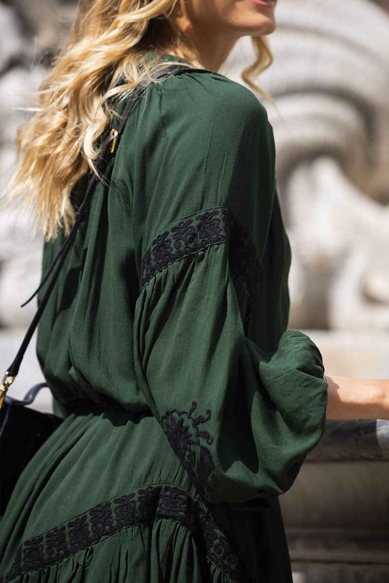 vestido corto verde bohemio chic manga corta DINA - Miss June