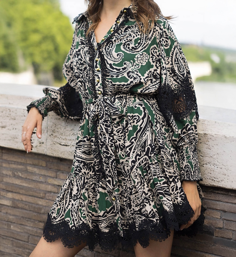 long sleeve bohemian chic short dress LUCINA - Miss June