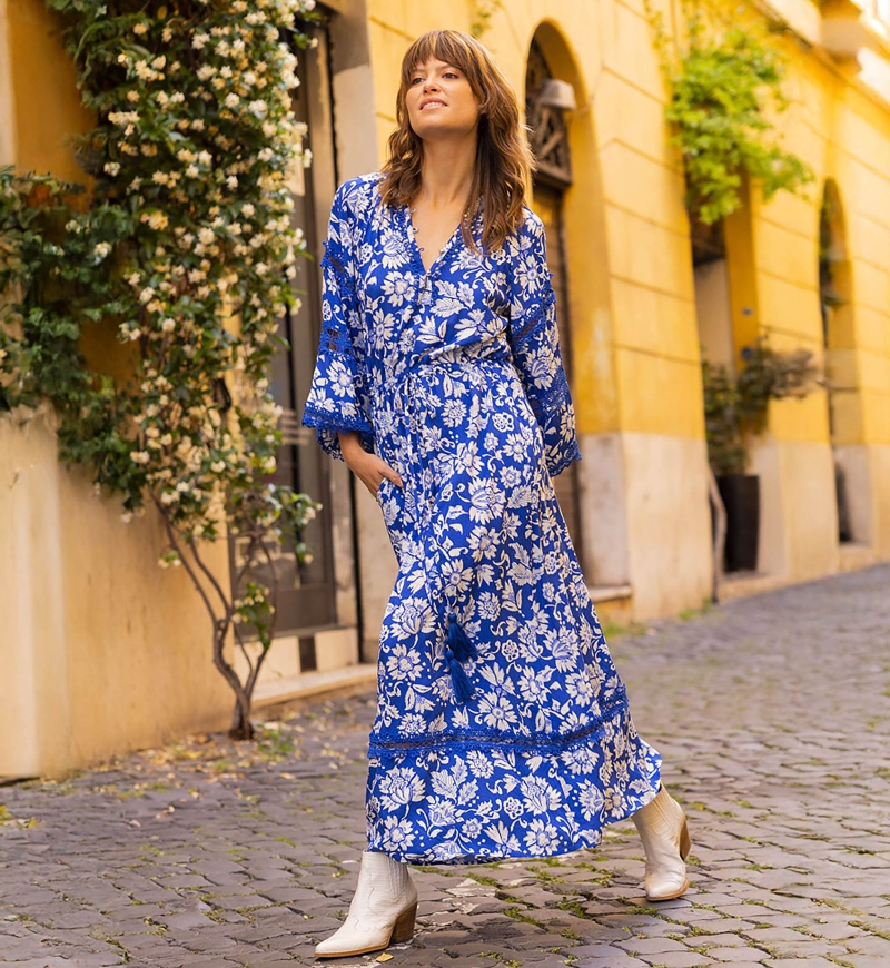 long sleeve floral blue long dress MARGAUX - Miss June