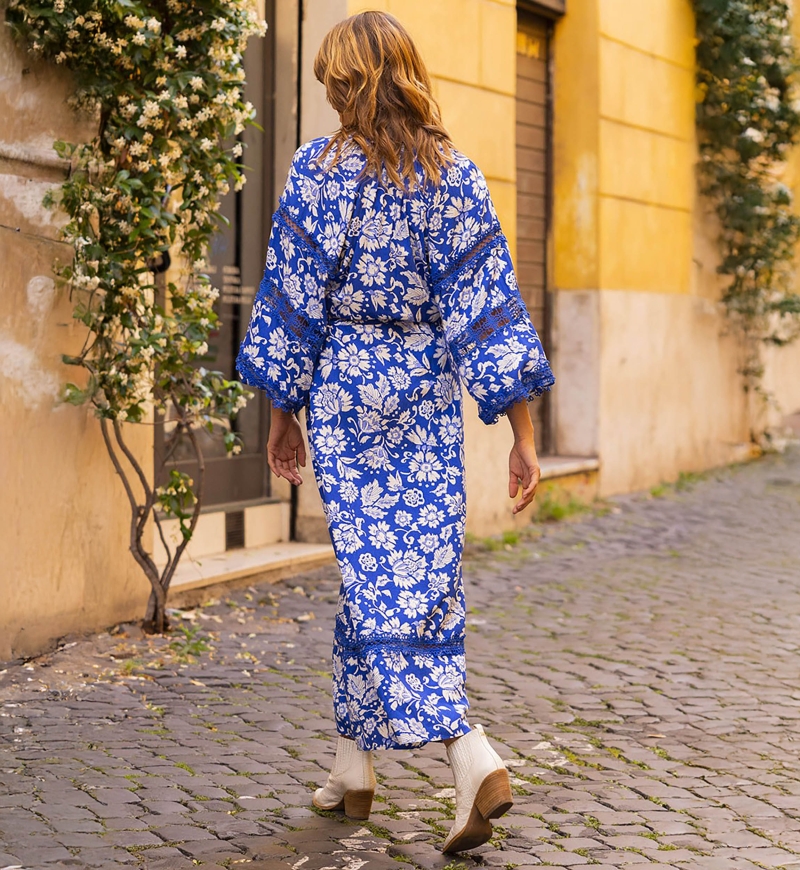long sleeve floral blue long dress MARGAUX - Miss June
