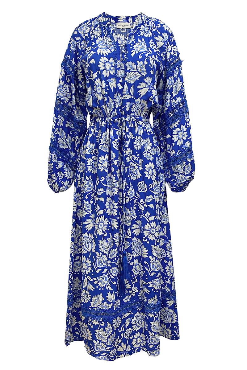 vestido largo azul floral manga larga MARGAUX - Miss June