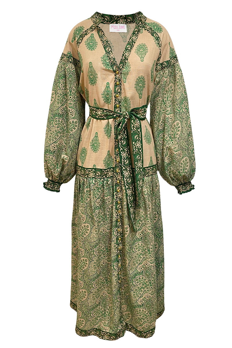 long sleeve bohemian green long dress ISABELA  - Miss June