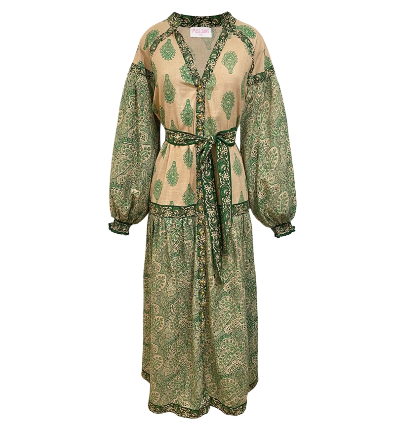 vestido largo verde bohemio manga larga ISABELA - Miss June