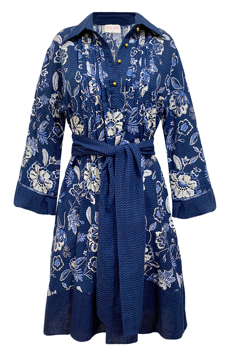 vestido corto azul floral manga corta  VIOLA - Miss June