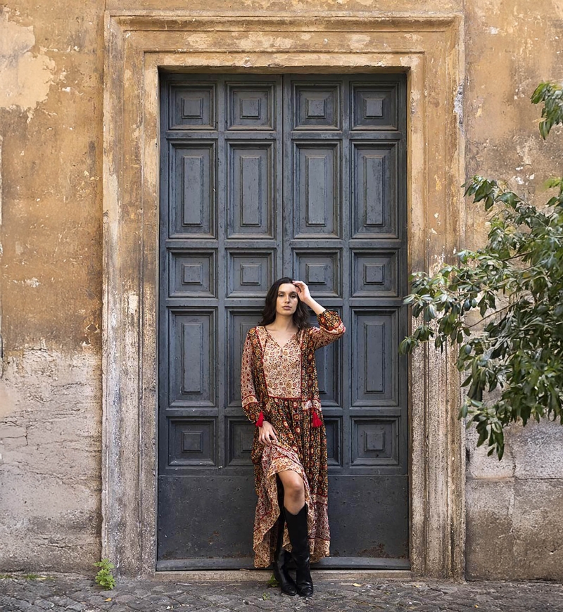 vestido largo floral manga larga TAJ - Miss June