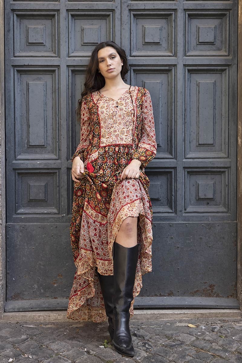robe longue manche longue fleurie TAJ - Miss June