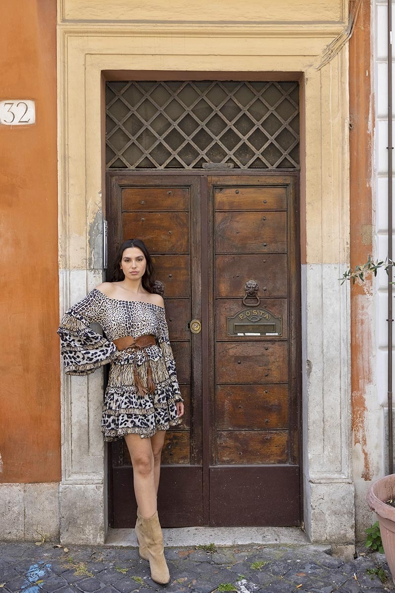 long sleeve leopard short dress YAYA - Miss June