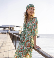 Kaftan Longo Caprera - Verde - Peitoral Decorado - Mangas Longas - Boho - Miss June Paris - 1
