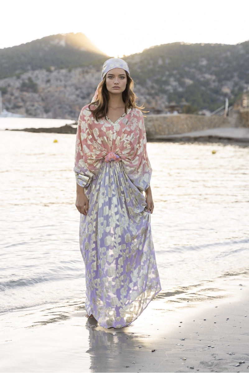 Pastel Long Caftan - Peach Gradient Lilac - Golden Details - Long Sleeves - Miss June Paris - 2