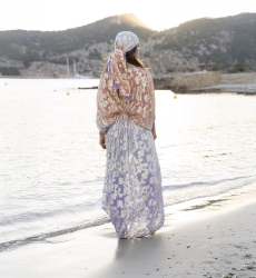 Pastel Long Caftan - Peach Gradient Lilac - Golden Details - Long Sleeves - Miss June Paris - 3