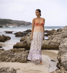Marley Long Dress - Peach Gradient Lilac - Golden Details - Crochet Top - Miss June Paris - 2