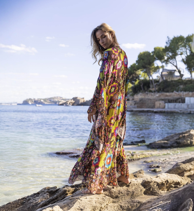Delilah Long Caftan - brown - Floral Print - Long Sleeves - Miss June Paris - 1