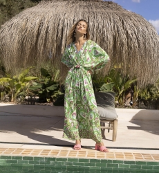 Vestido Largo Emmy - verde/blanco - Estampado Cachemira - Mangas Largas - Con Lentejuelas - Miss June Paris - 1