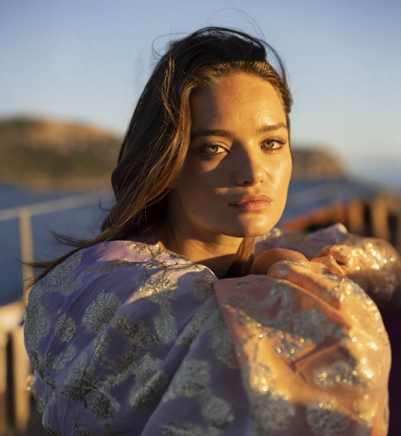 Sunday Top - Lilac / Gradient Peach Sleeves - Long Sleeves - Boho Style - V-Neck - Miss June Paris - 1