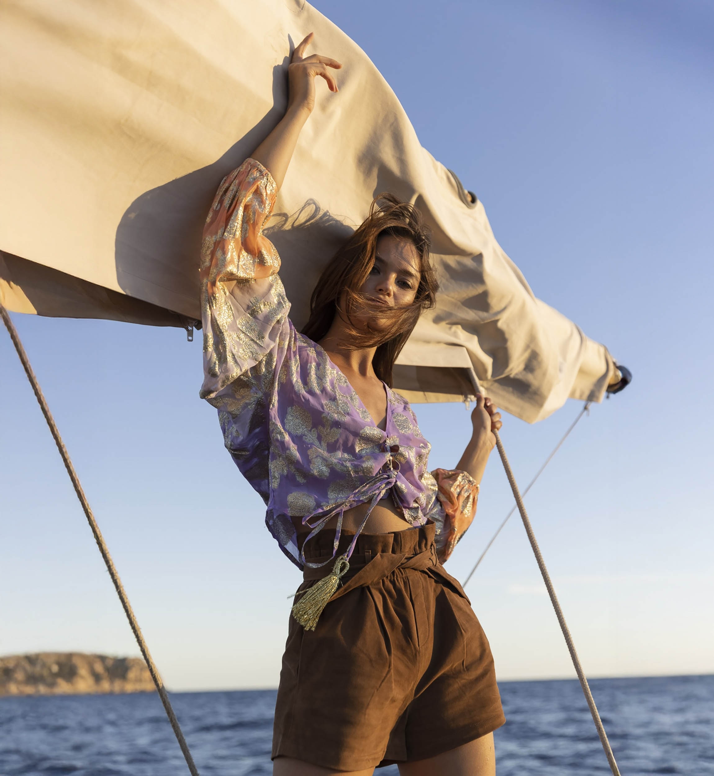 Top Sunday - Lilás / Mangas Degradê Pêssego - Mangas Longas - Estilo Boho - Decote V - Miss June Paris - 3