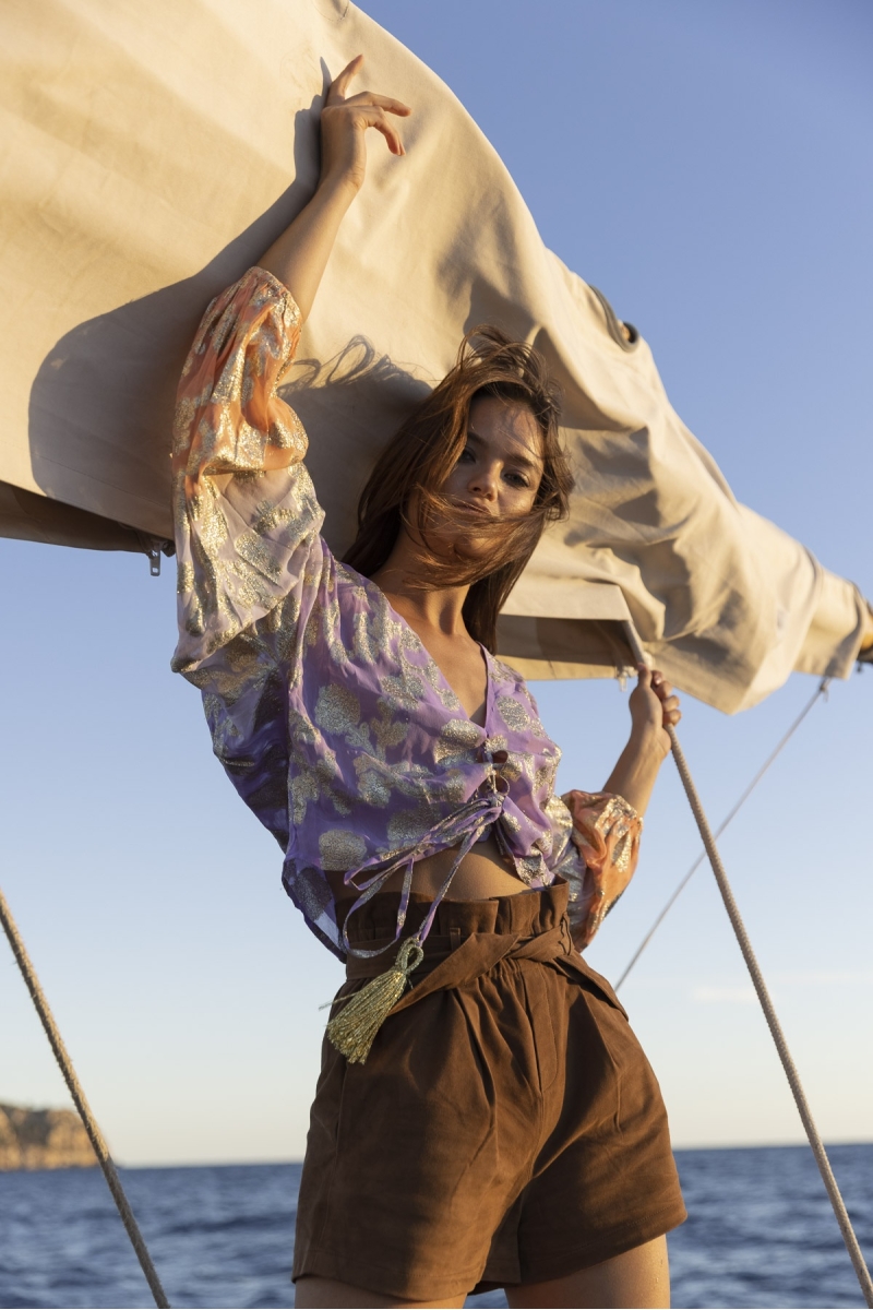 Top Sunday - Lilás / Mangas Degradê Pêssego - Mangas Longas - Estilo Boho - Decote V - Miss June Paris - 3