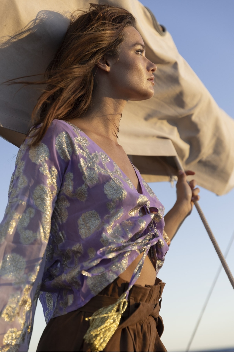 Top Sunday - Lilás / Mangas Degradê Pêssego - Mangas Longas - Estilo Boho - Decote V - Miss June Paris - 4