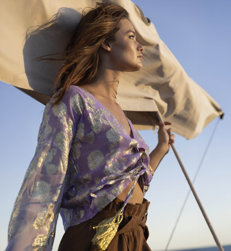 Sunday Top - Lilac / Gradient Peach Sleeves - Long Sleeves - Boho Style - V-Neck - Miss June Paris - 4