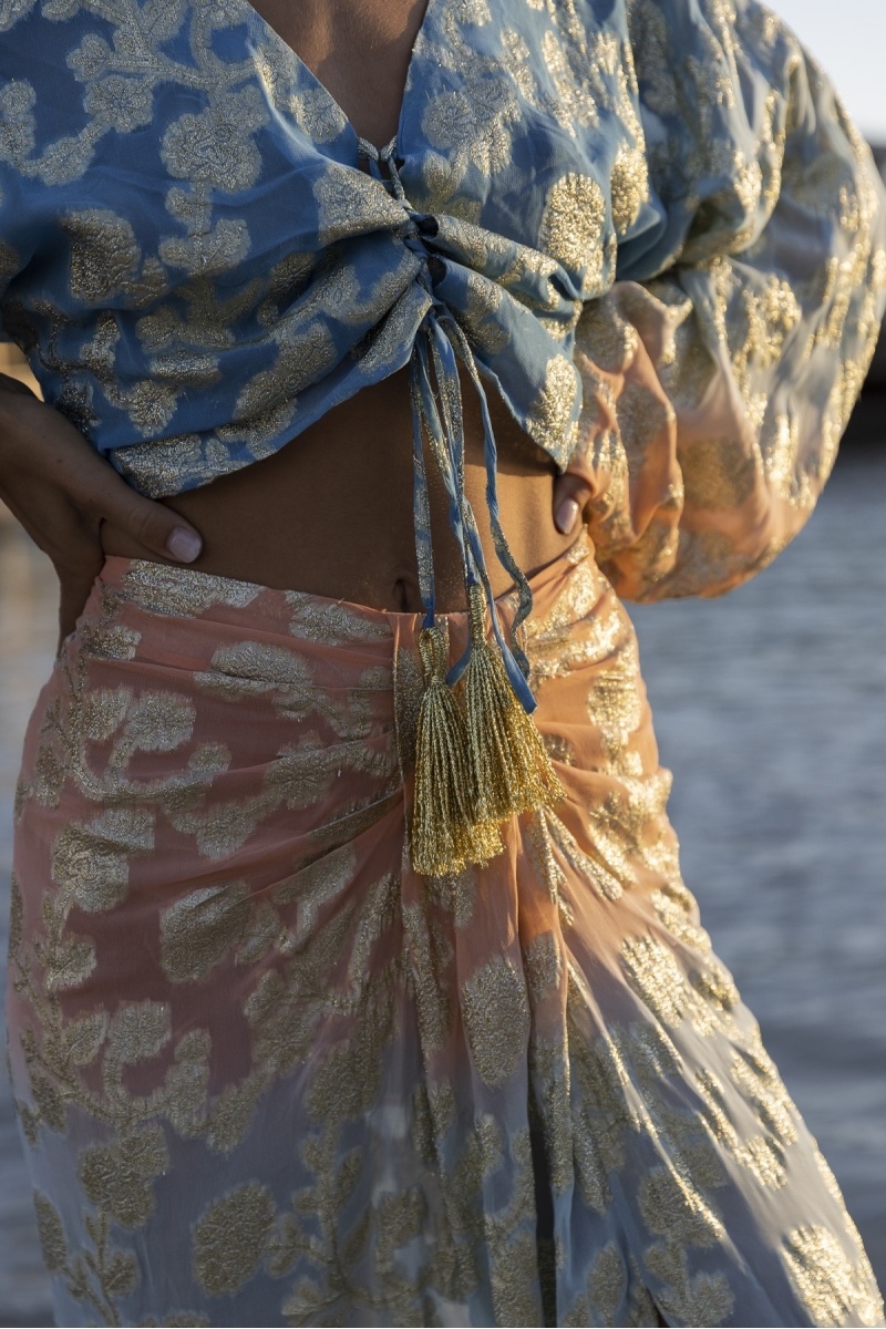 Shade Midi Skirt - Peach/blue - Golden Details - Boho Style - Miss June Paris - 3