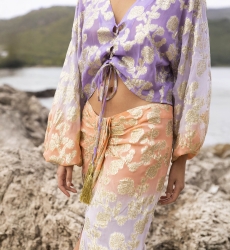 Falda Midi Shade - Melocotón/Lila - Detalles Dorados - Estilo Boho - Miss June Paris - 1