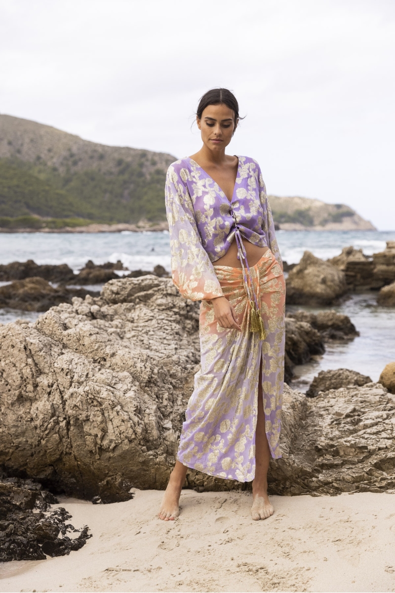 Shade Midi Skirt - Peach/Lilac - Golden Details - Boho Style - Miss June Paris - 3