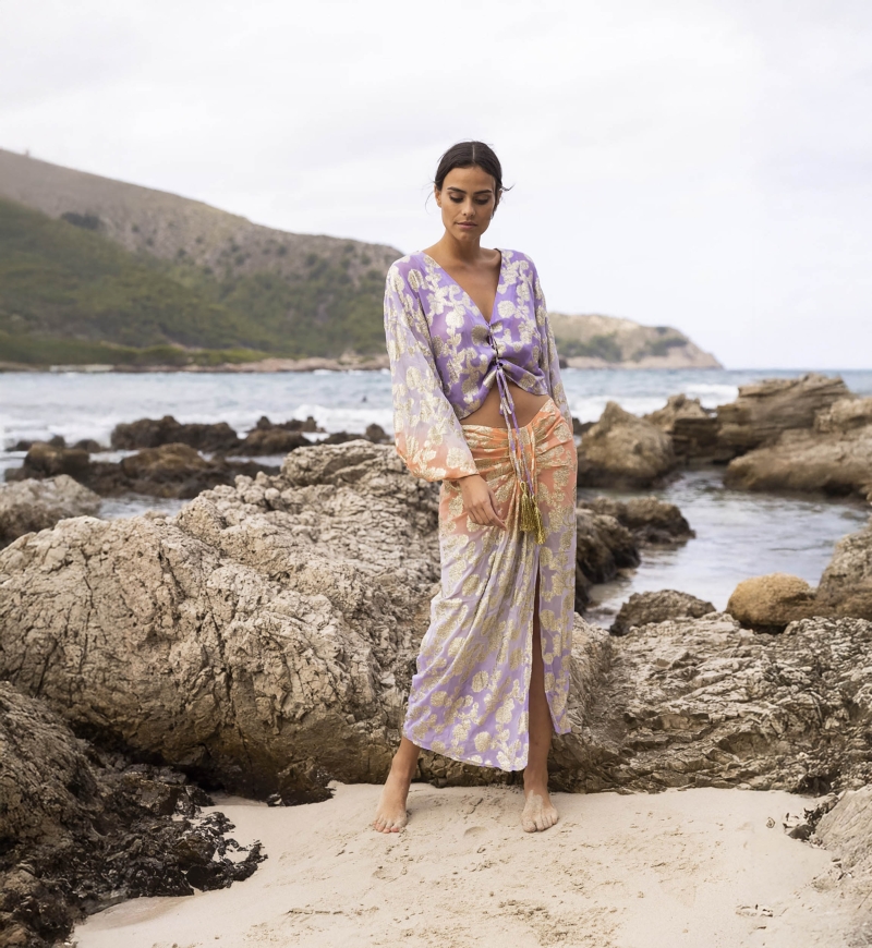 Shade Midi Skirt - Peach/Lilac - Golden Details - Boho Style - Miss June Paris - 3