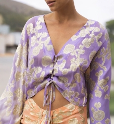 Saia Midi Shade - Pêssego/Lilás - Detalhes Dourados - Estilo Boho - Miss June Paris - 5