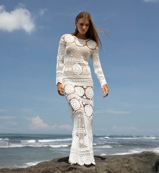 Birkin Long Dress - white- Crochet - Long Sleeves - Bohemian - Miss June Paris - 5