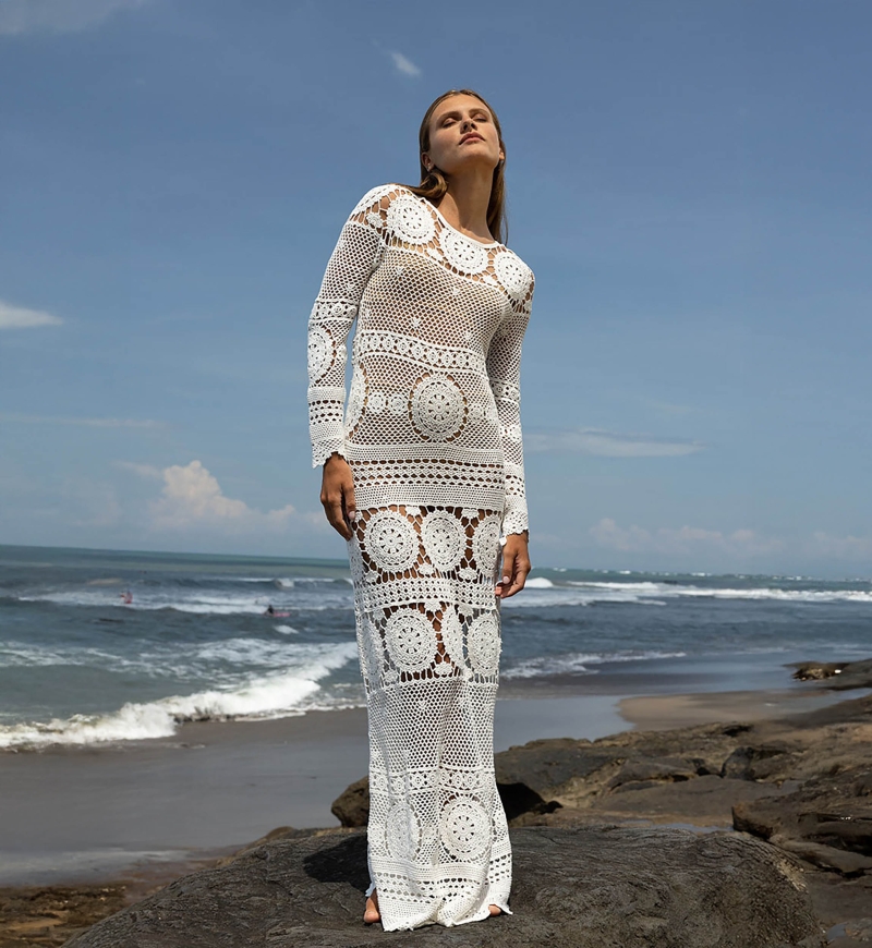 Birkin Long Dress - white- Crochet - Long Sleeves - Bohemian - Miss June Paris - 6