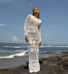 Birkin Long Dress - white- Crochet - Long Sleeves - Bohemian - Miss June Paris - 6