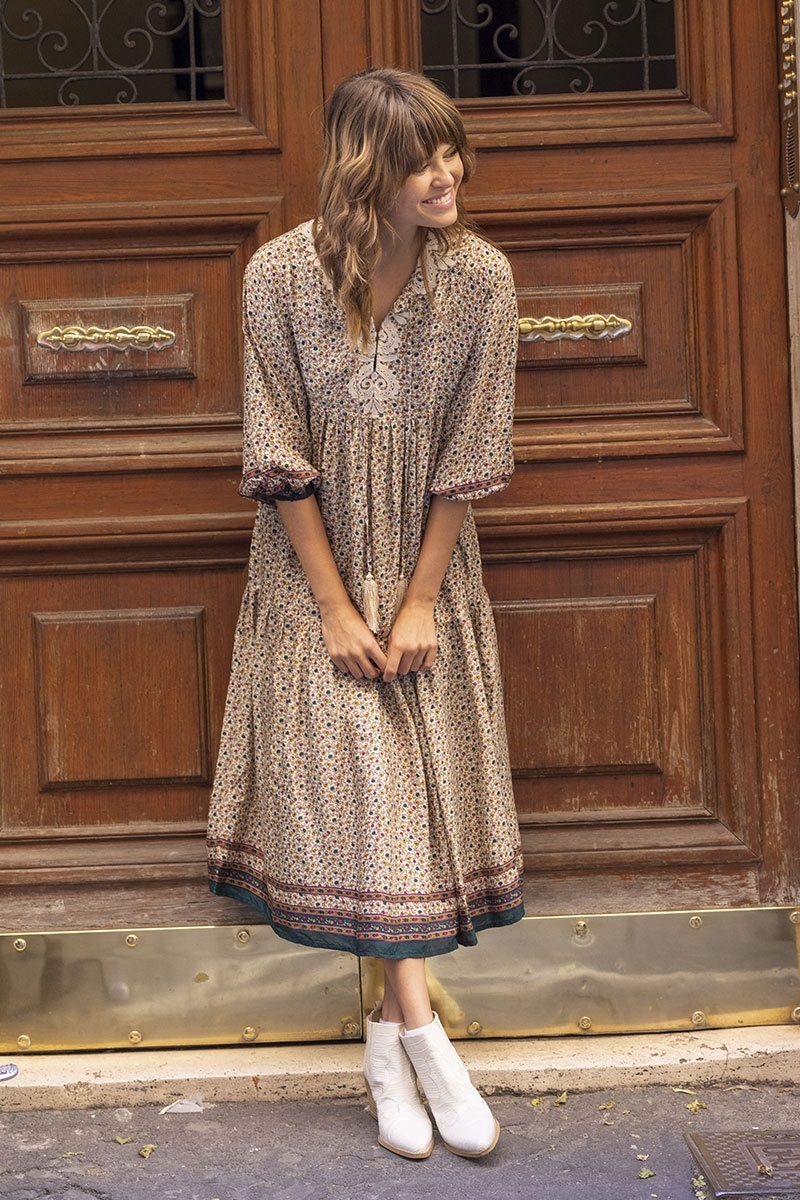 vestido largo bohemio manga larga BONNIE -  Miss June