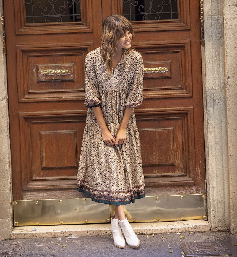 vestido largo bohemio manga larga BONNIE -  Miss June